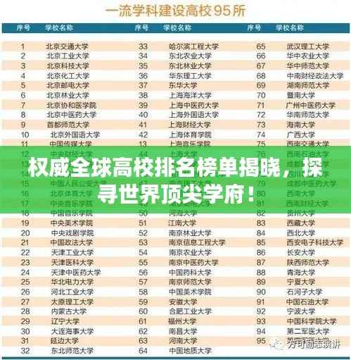 权威全球高校排名榜单揭晓，探寻世界顶尖学府！